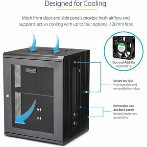 StarTech.com 4-Post 15U Wall Mount Network Cabinet, 19" Hinged Wall-Mounted Server Rack for Data / IT Equipment, Lockable 