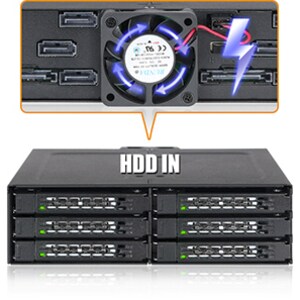Icy Dock ToughArmor MB608SP-B Drive Enclosure for 5.25" - Serial ATA/600 Host Interface Internal - Black - 6 x HDD Support