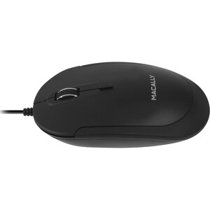 Macally USB Optical Quiet Click Mouse for Mac/PC Black - Optical - Cable - Black - USB - 2400 dpi - Scroll Wheel - Symmetr
