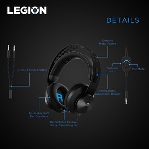 Lenovo Legion H300 Stereo Gaming Headset - Stereo - Mini-phone (3.5mm) - Wired - 32 Ohm - 20 Hz - 20 kHz - Over-the-head -