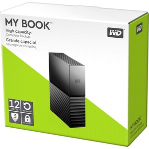 WD My Book WDBBGB0120HBK 12 TB Hard Drive - External - SATA (SATA/600) - Black - USB 3.0 Micro-B - 256-bit Encryption Stan