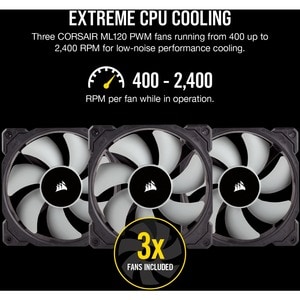 Corsair iCUE H150i RGB PRO XT Liquid CPU Cooler - 4.72" Maximum Fan Diameter - 561 gal/min Maximum Airflow - 2400 rpm - 37
