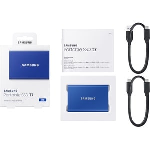Samsung T7 MU-PC1T0H/WW 1 TB Portable Solid State Drive - External - PCI Express NVMe - Indigo Blue - Gaming Console, Desk