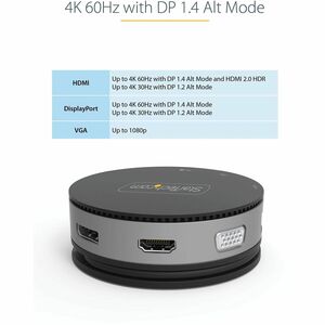 StarTech.com USB C Multiport Adapter - USB Type-C 10Gbps Mini Dock 4K 60Hz HDMI/DisplayPort/1080p VGA - 75W PD Passthrough