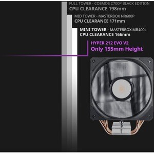Cooler Master HYPER 212 EVO V2 Cooling Fan/Heatsink - 463.8 gal/min Maximum Airflow - 27 dB(A) Noise - Socket R4 LGA-2066,
