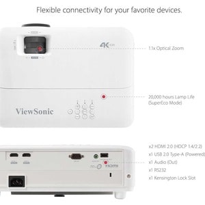 ViewSonic PX701-4K Standard Throw DLP Projector - 16:9 - Ceiling Mountable - 3840 x 2160 - Front - 2160p - 6000 Hour Norma