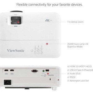 ViewSonic PX701-4K Standard Throw DLP Projector - 16:9 - Ceiling Mountable - 3840 x 2160 - Front - 2160p - 6000 Hour Norma