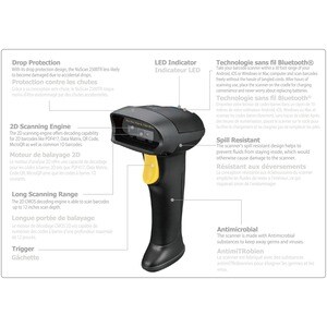 Adesso NuScan 2500TB Logistics, Warehouse Handheld Barcode Scanner - Wireless Connectivity - Black - USB Cable Included - 