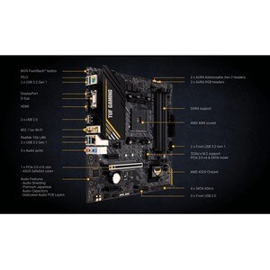 TUF GAMING A520M-PLUS WIFI Desktop Motherboard - AMD A520 Chipset - Socket AM4 - Micro ATX - Ryzen 3, Ryzen 5, Ryzen 7, Ry