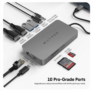 Hyper HyperDrive Dual 4K HDMI 10-in-1 USB-C Hub For M1/M2 MacBooks - for Desktop PC/Notebook/Monitor - Memory Card Reader 