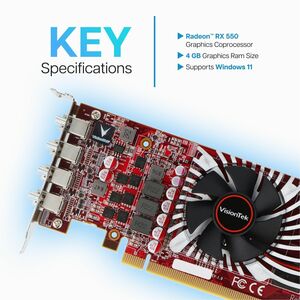 VisionTek AMD Radeon RX 550 Graphic Card - 4 GB GDDR5 - Full-height - 3840 x 2160 - 1.07 GHz Core - 128 bit Bus Width - PC
