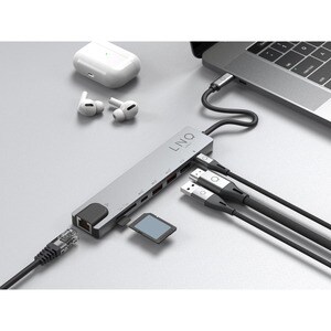 LINQ USB-Typ C Docking Station - Speicherkartenleser - SD, microSD (TransFlash) - 100 W - Schwarz - 1 Unterstützte Display