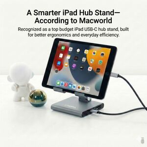 Plugable 8-in-1 USB C Docking Station for iPad with Stand, 100W Pass-through Charging USB-C Hub - 1x HDMI, 2x USB, Audio, 