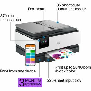 HP Officejet Pro 8135e Wired & Wireless Inkjet Multifunction Printer - Copier/Fax/Printer/Scanner - 1200 x 1200 dpi Print 