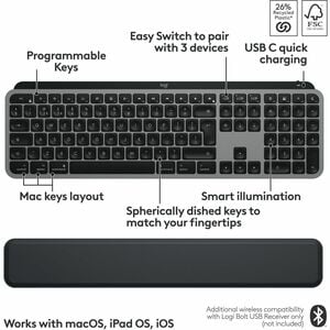 Logitech MX Keys S Combo for Mac, Wireless Keyboard and Mouse With Palm Rest, Bluetooth, Space Gray - Wireless Bluetooth K