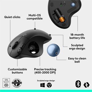 Logitech ERGO M575S Wireless Trackball Mouse, Wireless Ergonomic Mouse, Comfortable Thumb Control, Precise Tracking (Black