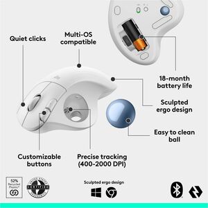 Logitech ERGO M575S Wireless Trackball Mouse, Wireless Ergonomic Mouse, Comfortable Thumb Control, Precise Tracking (Off-w