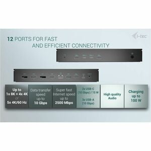 i-tec Universal 13 Port(s) USB Type C Docking Station for Tablet, Smartphone, Microphone, Monitor, Notebook - Charging Cap