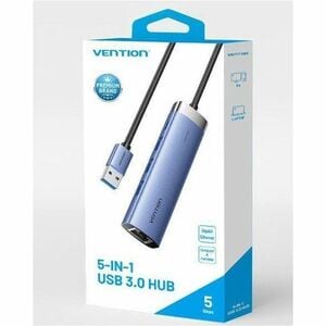 Vention USB/Ethernet Combo Hub - USB Type C - 640 MB/s - Tablet, Notebook, Keyboard, Mouse, Flash Drive, Printer - Blue - 