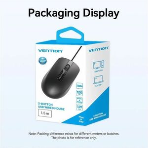 Vention KTA Mouse - USB Type A - 3 Button(s) - Black Box - Cable - 10 m - Rechargeable - 1200 dpi - Symmetrical
