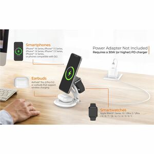 j5create JUPW3415 Induction Charger - White - For iPhone - Input connectors: USB - Magnetic, Foldable, Overheat Protection