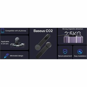 Supporto per smartphone Baseus C02 - Paesaggio, Ritratto - Nickel, Titanio - Rotazione a 360°, Chiusura in velcro, Magneti