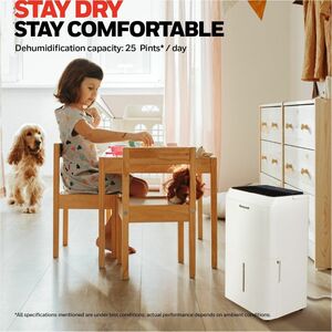 Honeywell TPFIT25AWK 25 Pint Smart Portable Dehumidifier with Alexa Voice Control, White - 1.24 gal Tank - 1500 Sq. ft. - 