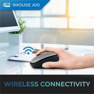 Adesso iMouse A10 Mouse - Radio Frequency - USB - Optical - Black, Grey - Wireless - 9.14 m - 2.40 GHz - 1600 dpi - Scroll