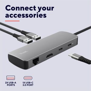 Trust Dalyx USB-Typ C Docking Station für Notebook, Tablet-PC - Ladefunktion - Speicherkartenleser - SD, microSD - Grau - 