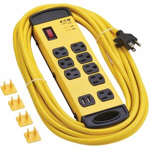 Eaton Tripp Lite Series 8-Outlet Industrial Safety Surge Protector - 2 USB-A Ports, 25 ft. Cord, 1960 Joules, Metal Housin