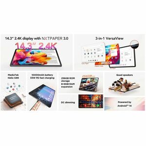 TCL NXTPAPER 14 Tablet - 36,3 cm (14,3 Zoll) - MediaTek Helio G99 (MT8781) Octa-Core - 8 GB - 256 GB - Android 14 - Grau -