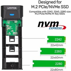 Unitek SolidForce Drive Enclosure PCI Express NVMe, M.2 - USB Type C Host Interface - UASP Support - Space Gray - 1 x SSD 