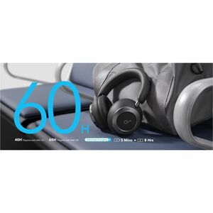 soundcore Space One Pro Wired/Wireless Over-the-head, Over-the-ear Stereo Headset - Jet Black - Binaural - Circumaural - B