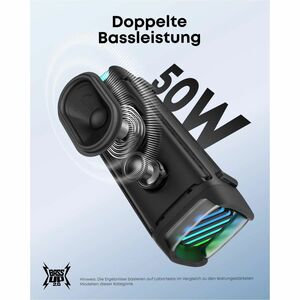 soundcore Boom 3i Portable Bluetooth Speaker System - 50 W RMS - Adventurer Black - 56 Hz to 20 kHz - Battery Rechargeable