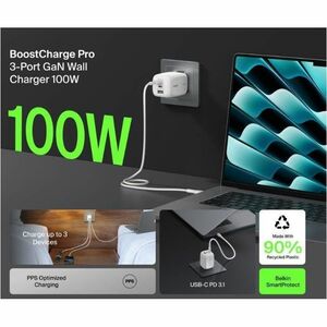 Belkin BoostCharge Pro 3-Port GaN Wall Charger 100W - 100 W - White