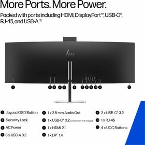 HP 549pm 49" Class Webcam Dual Quad HD (DQHD) Curved Screen LED Monitor - 32:9 - Black - 124.5 cm (49") Viewable - Vertica