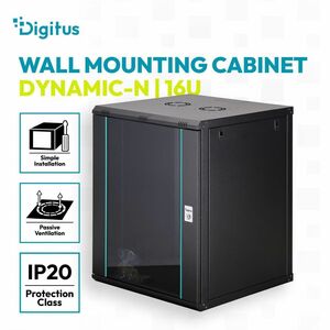 Digitus Dynamic-N 16U Wandmontierbar Geschlossener Schrank Rackschrank für Networking, Server - Hellgrau - Stahl, Glas, Bl