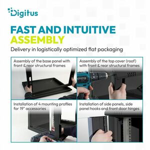 Digitus Dynamic-N 7U Wandmontierbar Geschlossener Schrank Rackschrank für Networking, Server - Schwarz - Stahl, Glas, Blec
