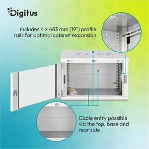 Digitus Dynamic-N 7U Wandmontierbar Geschlossener Schrank Rackschrank für Networking, Server - Hellgrau - Stahl, Glas, Ble