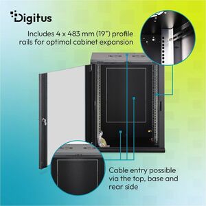Digitus Dynamic-N 16U Wandmontierbar Geschlossener Schrank Rackschrank für Networking, Server - Hellgrau - Stahl, Glas, Bl