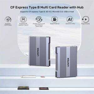 Unitek 2 Slot(s) Flash Drive/Flash Card Reader - USB Type C - 1 - 1.95 TB Flash Drive - 10 GB/s - microSD, CompactFlash, m