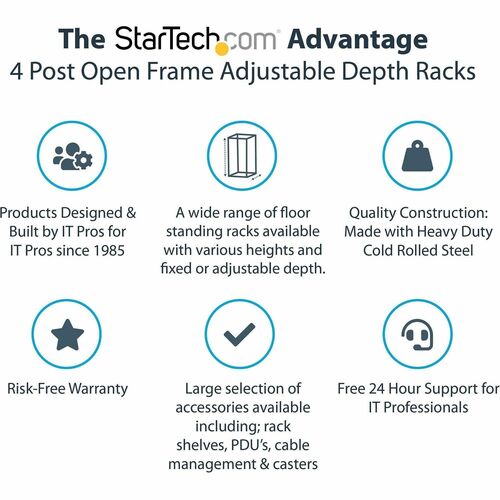 StarTech.com 15U 19" Open Frame Server Rack - 4 Post, Adjustable Depth 22 to 40" - Mobile Network Equipment Rack - HP ProL