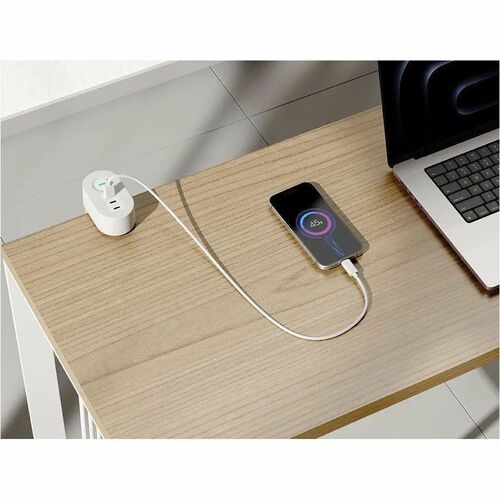 Neomounts VOLT DS22-840WH6 Power Outlet - 3 x Power Receptacles - 230 V AC Clamp Mount, Desktop, Under Table - White - Pla
