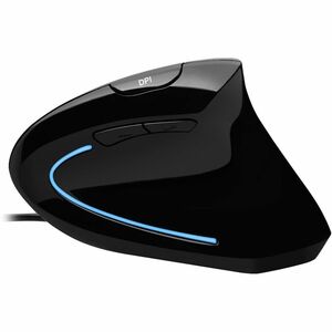 Adesso iMouse E1 Vertical Ergonomic Illuminated Mouse - Optical - Cable - Glossy Black - USB - 1600 dpi - Scroll Wheel - 6