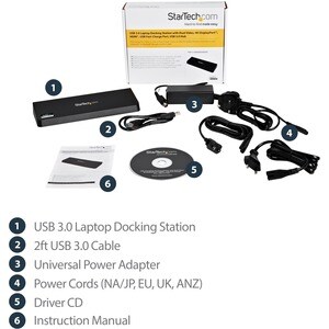 StarTech.com USB 3.0 Docking Station Dual Monitor with HDMI & 4K DisplayPort - 4x USB-A, Ethernet - USB Type A Universal L