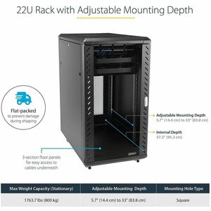 StarTech.com 4-Post 22U Server Rack Cabinet, 19" Data Rack Cabinet for Computer / IT Equipment, Home Network Rack, Half He