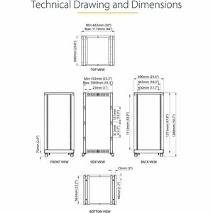 StarTech.com 4POSTRACK25U. Typ: Freistehendes Gestell, Rack-Kapazität: 25U, Höchstgewicht (Kapazität): 544,3 kg, Verbesser