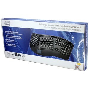 Adesso 2.4GHz Wireless Ergonomic Touchpad Keyboard - Wireless Connectivity - RF - 30 ft - 2.40 GHz - USB Interface - 105 K