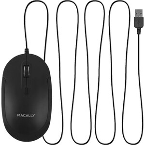 Macally USB Optical Quiet Click Mouse for Mac/PC Black - Optical - Cable - Black - USB - 2400 dpi - Scroll Wheel - Symmetr