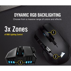 Corsair IRONCLAW RGB Wireless Gaming Mouse - Optical - Cable/Wireless - Bluetooth/Radio Frequency - 2.40 GHz - Black - USB